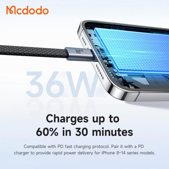 کابل شارژ تایپ سی به لایتنینگ 36وات بدنه مگنتی مک دودو مدل MCDODO CA-9910 طول 1متر