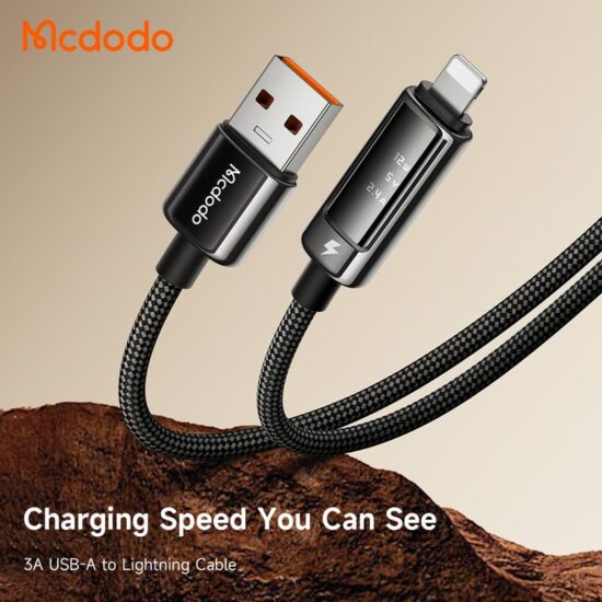 کابل شارژ و انتقال دیتا USB به لایتنینگ 3آمپر نمایشگردار مک دودو مدل MCDODO CA-8760 طول 1.2متر