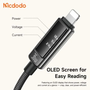 کابل شارژ و انتقال دیتا تایپ سی به لایتنینگ 36وات مک دودو مدل MCDODO CA-8880 نمایشگر دیجیتال طول 1.2 متر