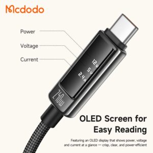 کابل شارژ و دیتا 240وات تایپ سی به تایپ سی مک دودو مدل MCDODO CA-8900 نمایشگر دیجیتال طول 1.2متر