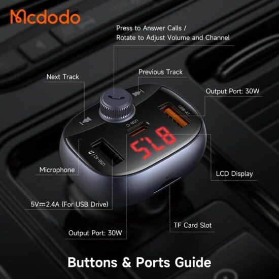 شارژر فندکی 3پورت 72وات با قابلیت تماس و پخش موسیقی مک دودو مدل MCDODO CC-5950