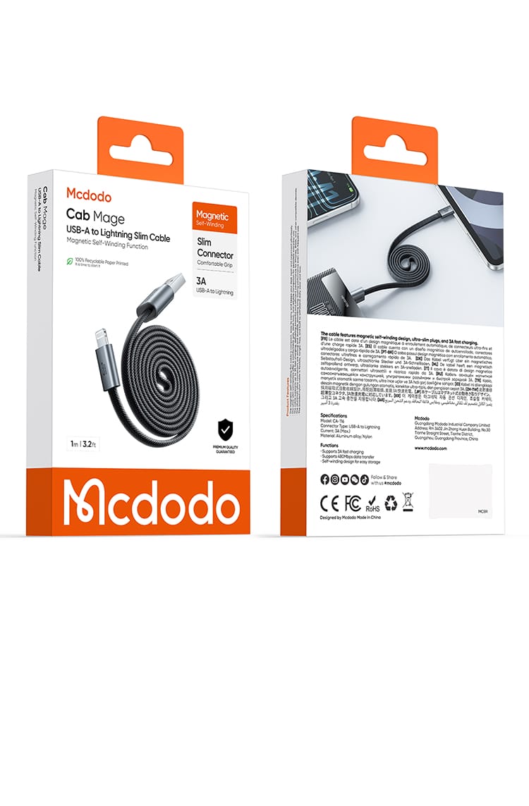 کابل شارژ سریع و انتقال دیتا USB به لایتنینگ 3 آمپر بدنه مگنتی از برند مک دودو مدل MCDODO CA-116 طول 1متر | جانبی360 کابل شارژ سریع و انتقال دیتا USB به لایتنینگ 3 آمپر بدنه مگنتی از برند مک دودو مدل MCDODO CA-116 طول 1متر | جانبی360