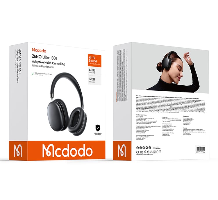 هدفون و هدست بلوتوث از برند مک دودو مدل MCDODO HP-5200 Ultra S01 حذف نوییز ANC دارای مد گیمینگ و پخش صدای سه بعدی | جانبی 360