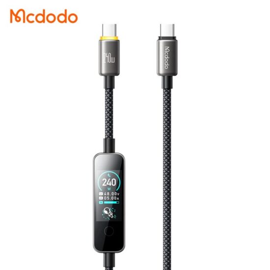 کابل شارژ و دیتا 240وات تایپ سی به تایپ سی مک دودو مدل MCDODO CA-8750 نمایشگر دیجیتال طول 1.2متر