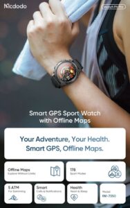 ساعت هوشمند ورزشی ضدآب از برند مک دودو مدل MCDODO IW-735 با قابلیت مکالمه و GPS و پیام فارسی و نقشه آفلاین | جانبی360