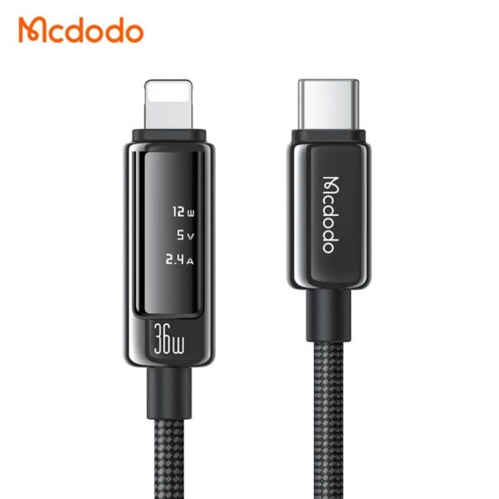 کابل شارژ و انتقال دیتا تایپ سی به لایتنینگ 36وات مک دودو مدل MCDODO CA-8880 نمایشگر دیجیتال طول 1.2 متر