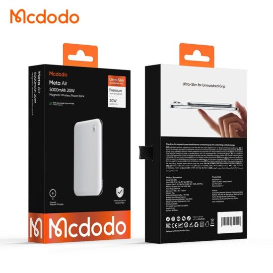 پاوربانک وایرلس فوق نازک مگ سیف 20وات 5000 مک دودو مدل MCDODO MC-293