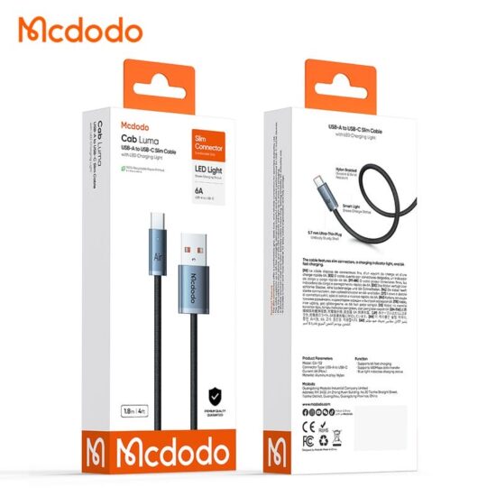 کابل شارژ سریع USB به تایپ سی 6 آمپر مک دودو مدل MCDODO CA-132 طول 1.2متر