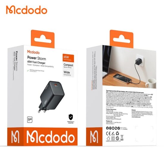 شارژر آداپتور دیواری مینی 65وات برند مک دودو مدل MCDODO GaN CH-0850