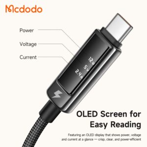 کابل شارژ و انتقال دیتا USB به تایپ سی 6آمپر مک دودو مدل MCDODO CA-8870 نمایشگر دیجیتال طول 1.2متر