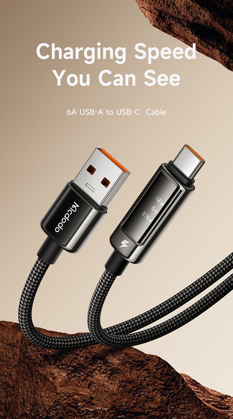 کابل شارژ و انتقال دیتا USB به تایپ سی 6آمپر از برند مک دودو مدل MCDODO CA-887 نمایشگر دیجیتال طول 1.2متر | جانبی360