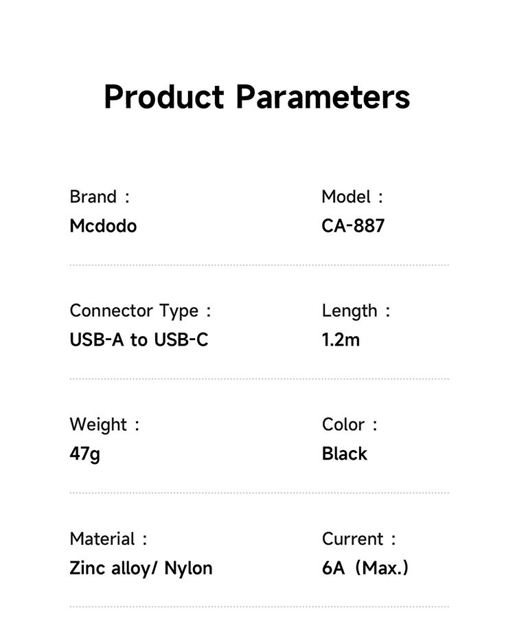کابل شارژ و انتقال دیتا USB به تایپ سی 6آمپر از برند مک دودو مدل MCDODO CA-887 نمایشگر دیجیتال طول 1.2متر | جانبی360