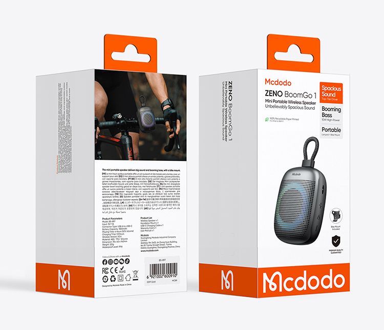 اسپیکر بلوتوثی 10واتی قابل حمل از برند مک دودو مدل MCDODO BS-897 بهمراه رقص نور و دارای هولدر برای دوچرخه | جانبی360
