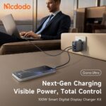 شارژر آداپتور دیواری 3پورت 100وات مک دودو مدل MCDODO GaN CH-6050 نمایشگر توان و دما بهمراه کابل شارژ