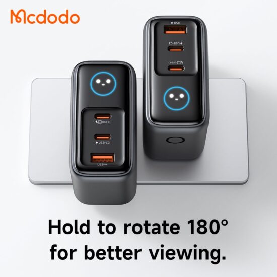 شارژر آداپتور دیواری 3پورت 100وات مک دودو مدل MCDODO GaN CH-6050 نمایشگر توان و دما بهمراه کابل شارژ