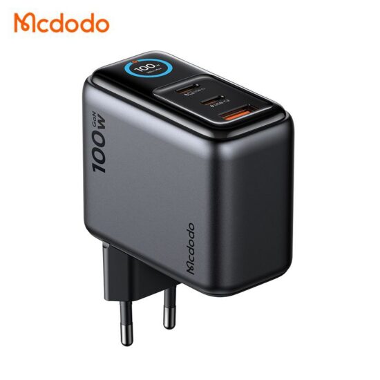 شارژر آداپتور دیواری 3پورت 100وات مک دودو مدل MCDODO GaN CH-6050 نمایشگر توان و دما بهمراه کابل شارژ