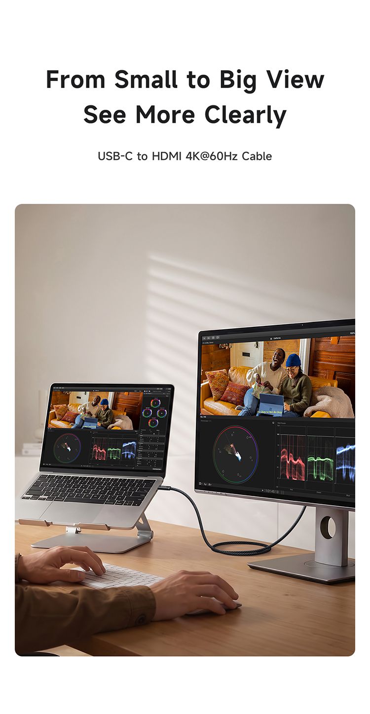 کابل انتقال تصویر (4K @ 60Hz) با کیفیت Ultra HD تبدیل HDMI به تایپ سی از برند مک دودو مدل MCDODO CA-790 به طول 2متر از جنس کنفی | جانبی360