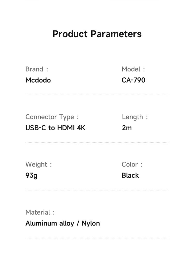 کابل انتقال تصویر (4K @ 60Hz) با کیفیت Ultra HD تبدیل HDMI به تایپ سی از برند مک دودو مدل MCDODO CA-790 به طول 2متر از جنس کنفی | جانبی360