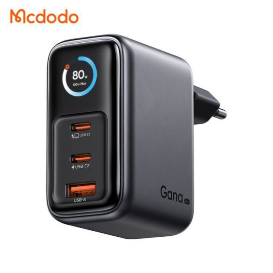 شارژر آداپتور دیواری 3پورت 100وات مک دودو مدل MCDODO GaN CH-6050 نمایشگر توان و دما بهمراه کابل شارژ