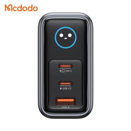 شارژر آداپتور دیواری 3پورت 100وات مک دودو مدل MCDODO GaN CH-6050 نمایشگر توان و دما بهمراه کابل شارژ