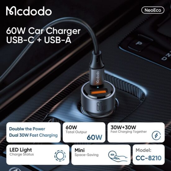 شارژر فندکی 2پورت 60وات مک دودو مدل MCDODO CC-8210