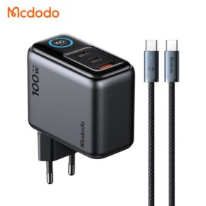شارژر آداپتور دیواری 3پورت 100وات مک دودو مدل MCDODO GaN CH-6050 نمایشگر توان و دما بهمراه کابل شارژ