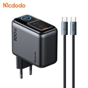 شارژر آداپتور دیواری 3پورت 100وات مک دودو مدل MCDODO GaN CH-6050 نمایشگر توان و دما بهمراه کابل شارژ