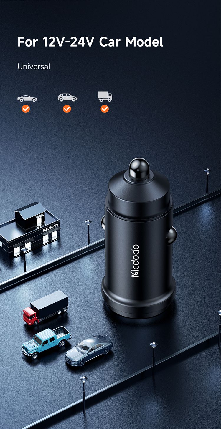شارژر فندکی 45وات با قابلیت شارژ سریع سوپر فست شارژ 3.0 و 2.0 (SFC3.0) گوشی های سامسونگ از برند مک دودو مدل MCDODO CC-7495 بهمراه کابل شارژ تایپ سی به لایتنینگ | جانبی360