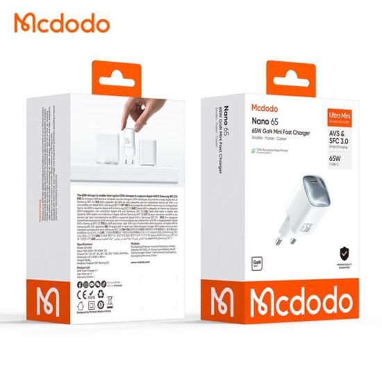 شارژر آداپتور دیواری مینی 65وات SFC3.0 مک دودو مدل MCDODO GaN CH-826