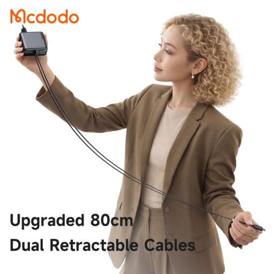 شارژر آداپتور دیواری 3پورت 67وات مک دودو مدل MCDODO GaN CH-8640 با 2کابل جمع شونده تایپ سی