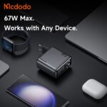 شارژر آداپتور دیواری 3پورت 67وات مک دودو مدل MCDODO GaN CH-8640 با 2کابل جمع شونده تایپ سی