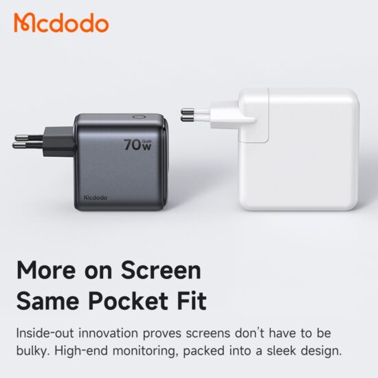 شارژر آداپتور دیواری 3پورت 70وات مک دودو مدل MCDODO GaN CH-4190 نمایشگر توان و دما