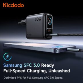 شارژر آداپتور دیواری 3پورت 70وات مک دودو مدل MCDODO GaN CH-4190 نمایشگر توان و دما
