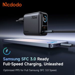 شارژر آداپتور دیواری 3پورت 70وات مک دودو مدل MCDODO GaN CH-4190 نمایشگر توان و دما