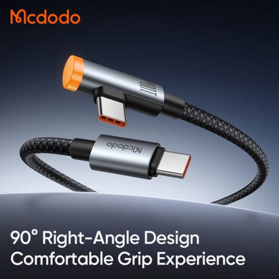 کابل شارژ سریع هوشمند 90درجه تایپ سی به تایپ سی 100وات مک دودو مدل MCDODO CA-5870 قطع کن اتومات طول 1.2متر