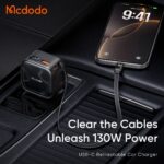 شارژر فندکی 130وات 3پورت با کابل متصل تایپ سی مک دودو مدل MCDODO CC-8710