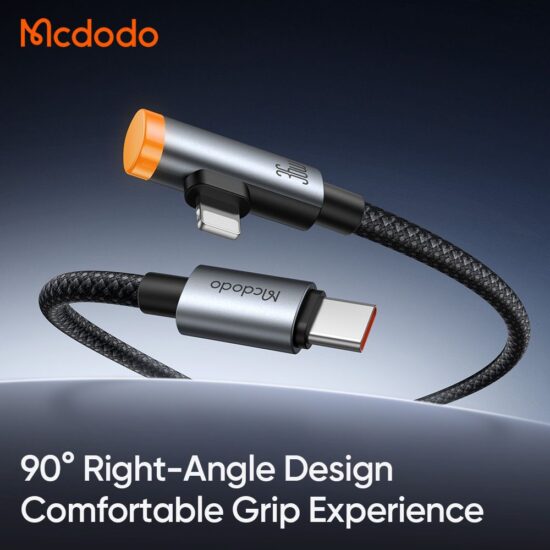 کابل شارژ سریع هوشمند 90درجه تایپ سی به لایتنینگ 36 وات مک دودو مدل MCDODO CA-5860  قطع کن اتومات طول 1.2متر