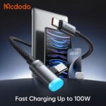 کابل شارژ سریع هوشمند 90درجه تایپ سی به تایپ سی 100وات مک دودو مدل MCDODO CA-5870 قطع کن اتومات طول 1.2متر
