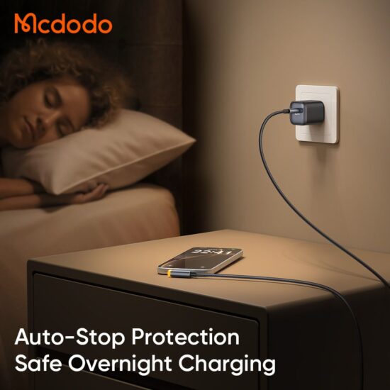 کابل شارژ سریع هوشمند 90درجه تایپ سی به لایتنینگ 36 وات مک دودو مدل MCDODO CA-5860  قطع کن اتومات طول 1.2متر
