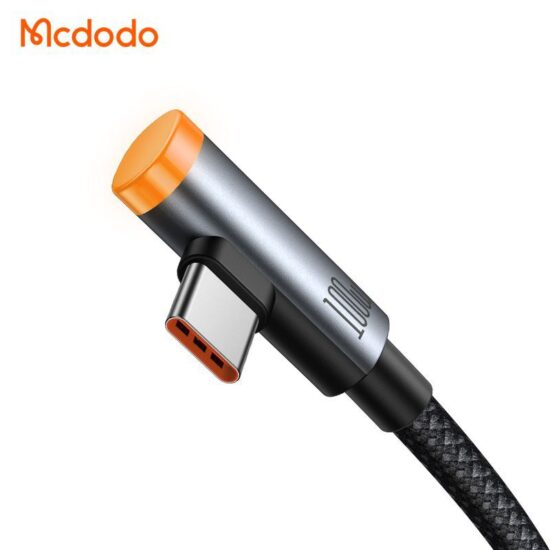 کابل شارژ سریع هوشمند 90درجه تایپ سی به تایپ سی 100وات مک دودو مدل MCDODO CA-5870 قطع کن اتومات طول 1.2متر