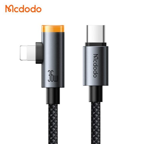 کابل شارژ سریع هوشمند 90درجه تایپ سی به لایتنینگ 36 وات مک دودو مدل MCDODO CA-5860  قطع کن اتومات طول 1.2متر