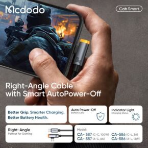 کابل شارژ سریع هوشمند 90درجه تایپ سی به تایپ سی 100وات مک دودو مدل MCDODO CA-5870 قطع کن اتومات طول 1.2متر