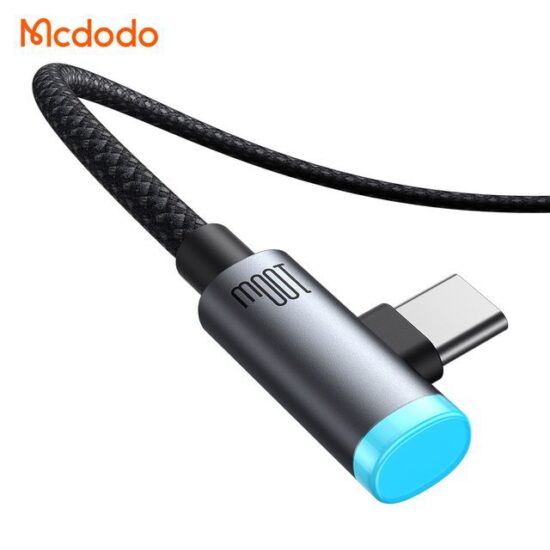 کابل شارژ سریع هوشمند 90درجه تایپ سی به تایپ سی 100وات مک دودو مدل MCDODO CA-5870 قطع کن اتومات طول 1.2متر